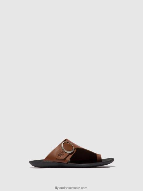 CH Fly London Frauen Pantoletten mit offener Zehenpartie, Mica758 Cognac 2664382