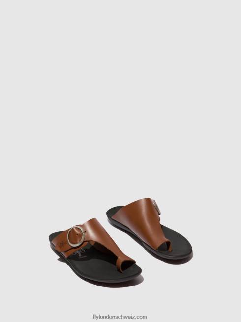 CH Fly London Frauen Pantoletten mit offener Zehenpartie, Mica758 Cognac 2664382