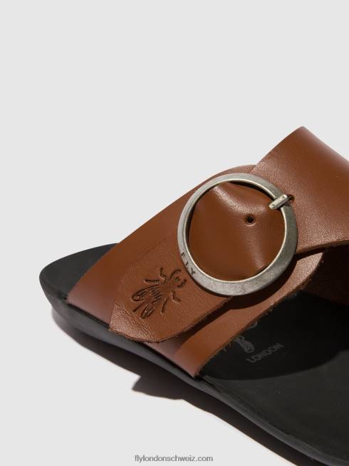 CH Fly London Frauen Pantoletten mit offener Zehenpartie, Mica758 Cognac 2664382