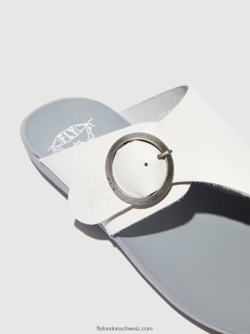 CH Fly London Frauen Pantoletten mit offener Zehenpartie, Mica758 Zaumzeug weiß 2664385