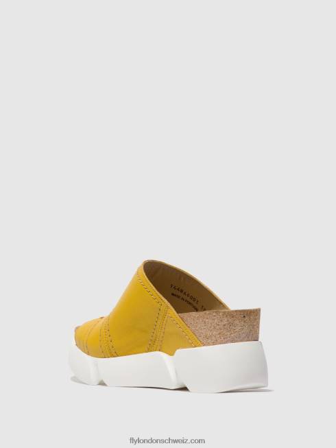 CH Fly London Frauen Pantoletten mit offener Zehenpartie sive866 helles Gelb 2664381
