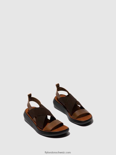 CH Fly London Frauen Crossover-Sandalen baji848 Kamel 2664594