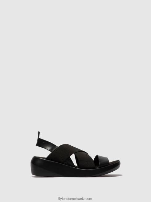 CH Fly London Frauen Crossover-Sandalen baji848 Schwarz 2664593