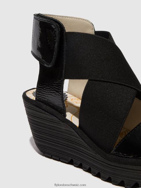 CH Fly London Frauen Crossover-Sandalen yuba385 Luxorschwarz 2664390