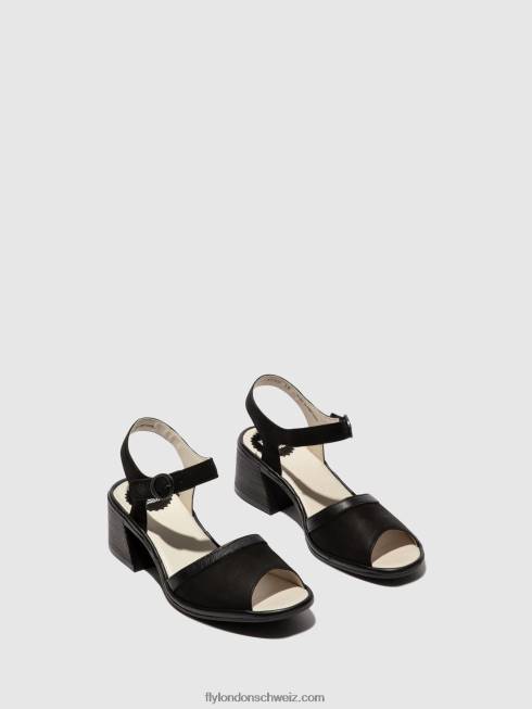 CH Fly London Frauen Knöchelriemensandalen lear374 Schwarz 2664531