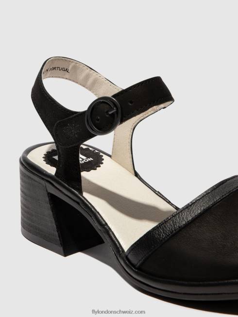 CH Fly London Frauen Knöchelriemensandalen lear374 Schwarz 2664531
