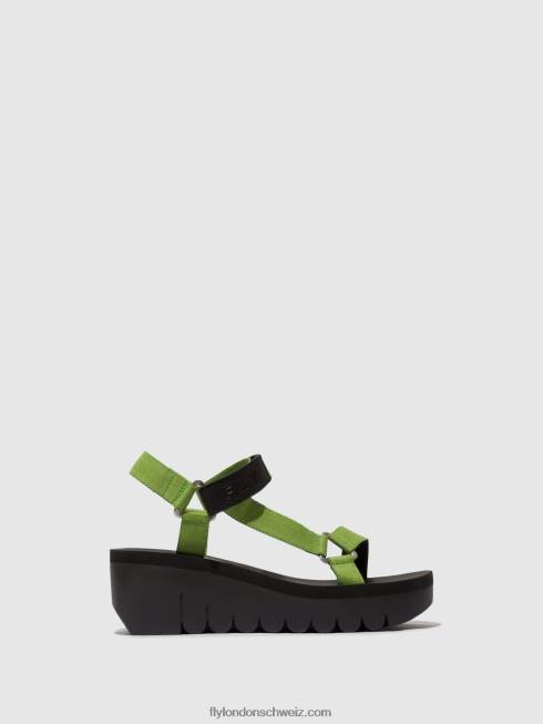 CH Fly London Frauen Sandalen mit Klettverschluss yefa726 schwarz/avocado (schwarz 2664394