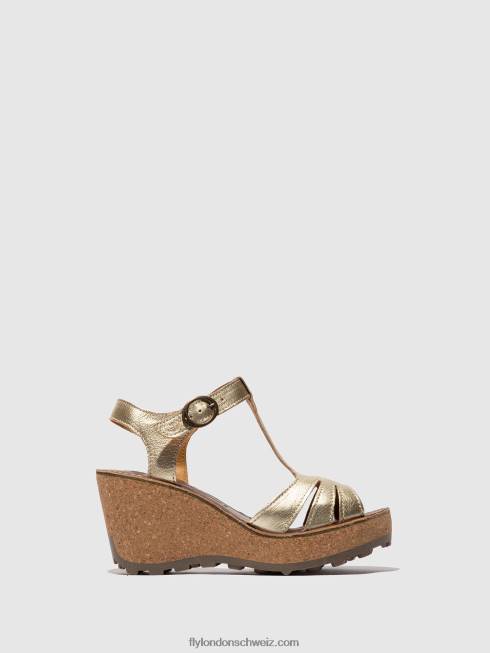 CH Fly London Frauen Sandalen mit T-Riemen Gold 2664524