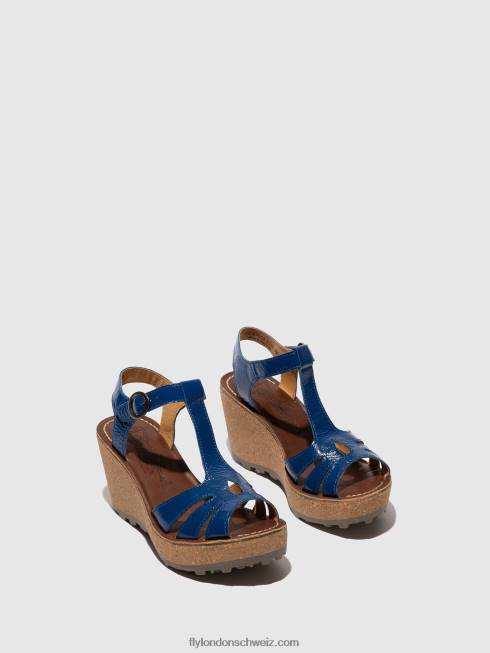 CH Fly London Frauen Sandalen mit T-Riemen goldblau 2664522