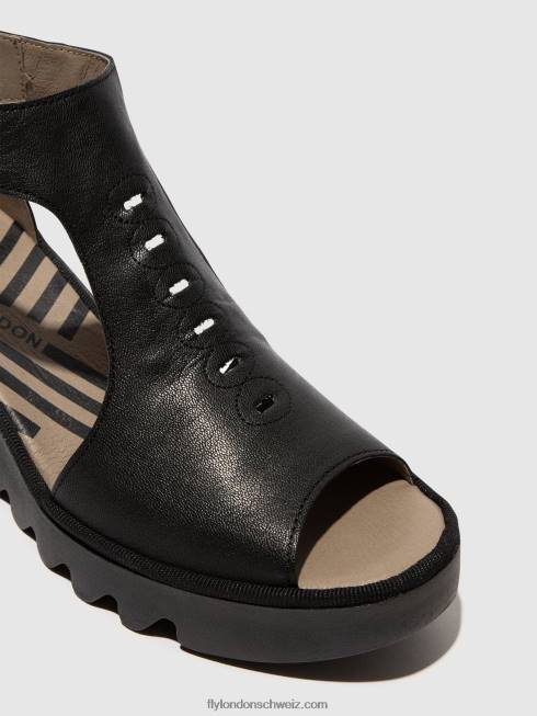 CH Fly London Frauen T-Riemen-Sandalen bezo306 Schwarz 2664422