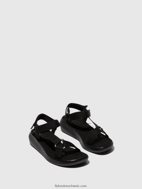 CH Fly London Frauen T-Riemen-Sandalen brek840 Schwarz 2664581