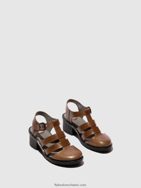 CH Fly London Frauen T-Riemen-Sandalen cahy195 Kamel 2664421