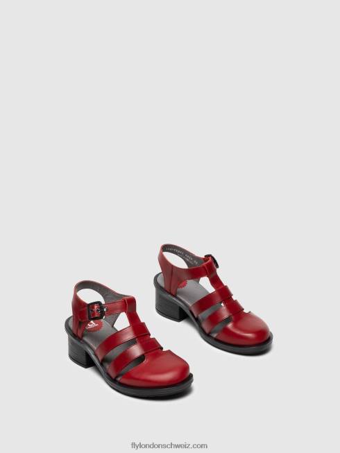 CH Fly London Frauen T-Riemen-Sandalen cahy195 Rot 2664412