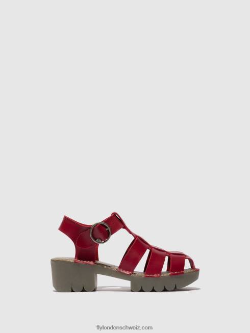 CH Fly London Frauen T-Riemen-Sandalen emme511 Rot 2664416
