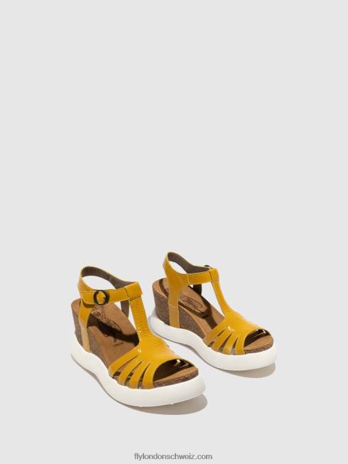 CH Fly London Frauen T-Riemen-Sandalen gait959 Gelb 2664410