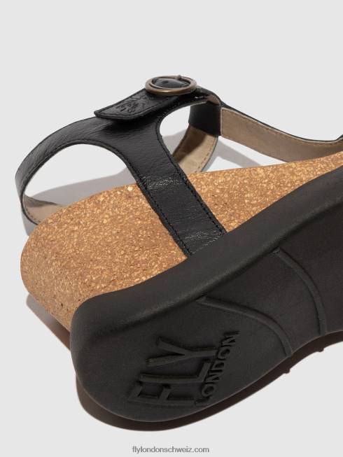 CH Fly London Frauen T-Riemen-Sandalen gait959 Schwarz 2664408