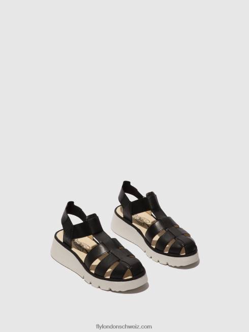 CH Fly London Frauen T-Riemen-Sandalen pefi429 Schwarz 2664404