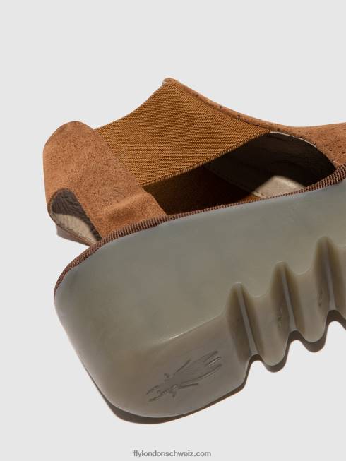 CH Fly London Frauen elastische Sandalen biga412 Cognac 2664479