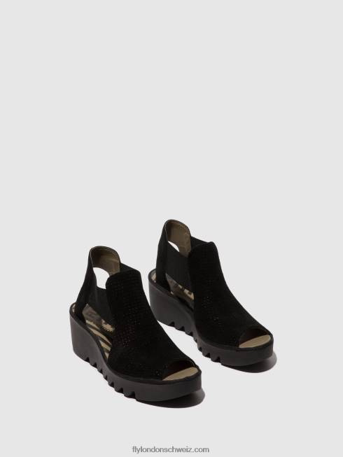 CH Fly London Frauen elastische Sandalen biga412 Schwarz 2664478