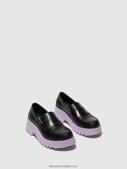 CH Fly London Frauen Loafer Schuhe moat948 schwarz (violette Sohle) 2664651