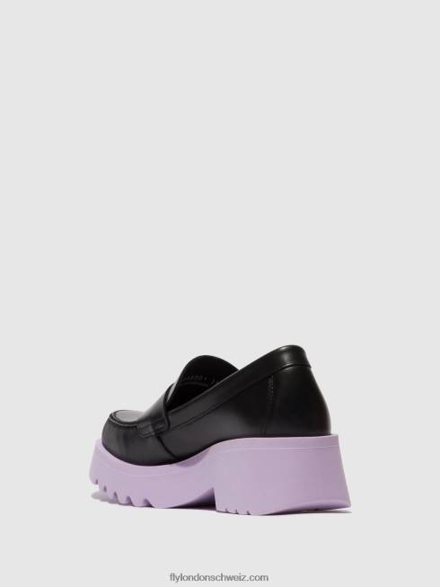CH Fly London Frauen Loafer Schuhe moat948 schwarz (violette Sohle) 2664651