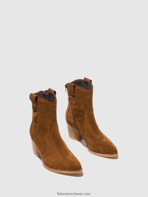 CH Fly London Frauen Stiefeletten mit Reißverschluss alba825 Wildleder-Cognac 2664187