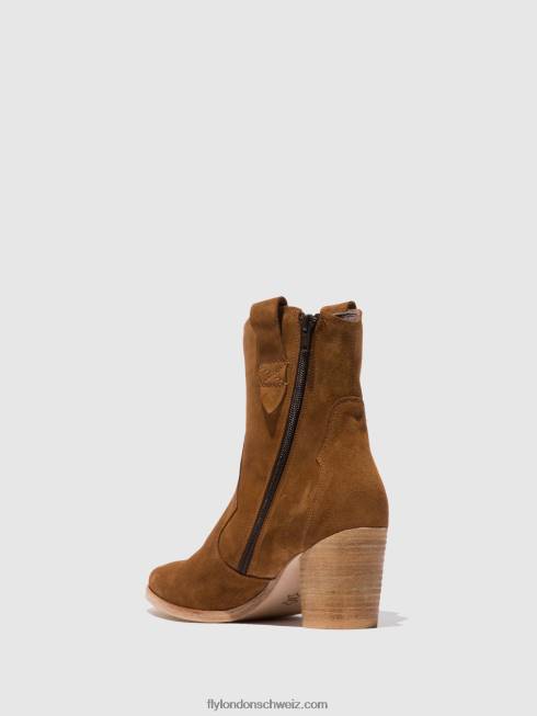 CH Fly London Frauen Stiefeletten mit Reißverschluss alba825 Wildleder-Cognac 2664187