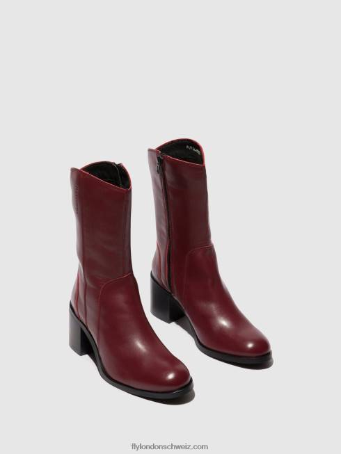 CH Fly London Frauen Stiefeletten mit Reißverschluss asta914 Wein 266475