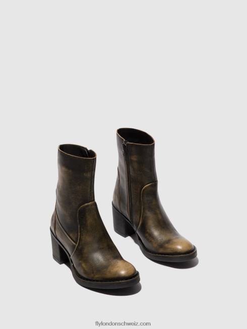 CH Fly London Frauen Stiefeletten mit Reißverschluss becy097 Olive 266467