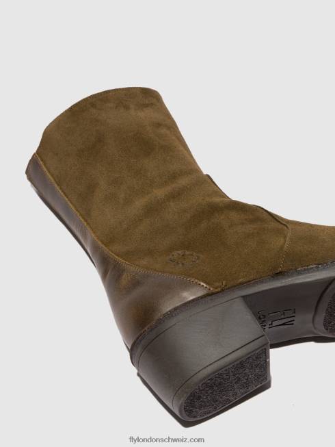 CH Fly London Frauen Stiefeletten mit Reißverschluss mane073 Ölsuede/Teppichschlamm/Oliv 2664180
