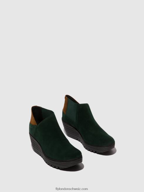 CH Fly London Frauen Stiefeletten mit Reißverschluss yego400 Waldgrün/Kamel 266430