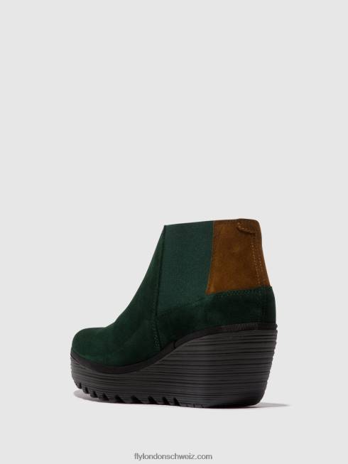 CH Fly London Frauen Stiefeletten mit Reißverschluss yego400 Waldgrün/Kamel 266430