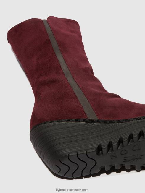 CH Fly London Frauen Stiefeletten mit Reißverschluss yemy408 Wein/Diesel 266426