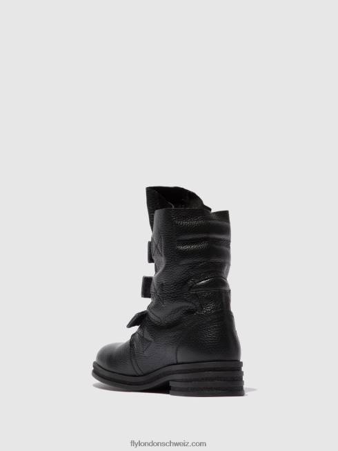 CH Fly London Frauen Stiefeletten mit Schnalle kiff682 Rio schwarz 2664238