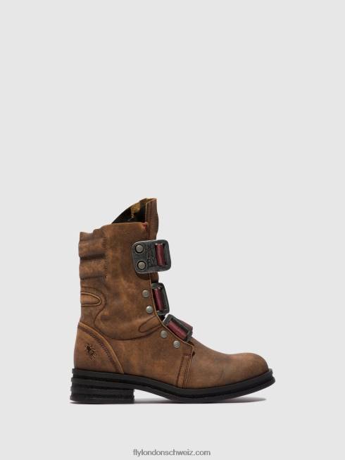 CH Fly London Frauen Stiefeletten mit Schnalle kiff682 braun 2664157