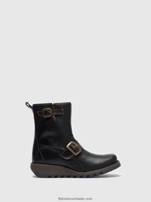 CH Fly London Frauen Stiefeletten mit Schnalle sino525 Schwarz 2664282