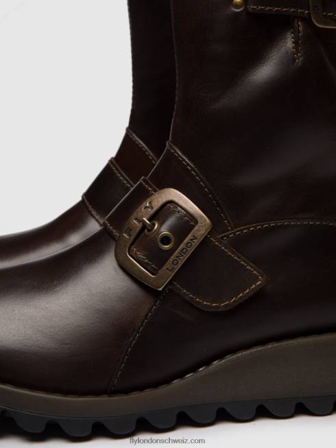 CH Fly London Frauen Stiefeletten mit Schnalle sino525 dunkelbraun 2664266